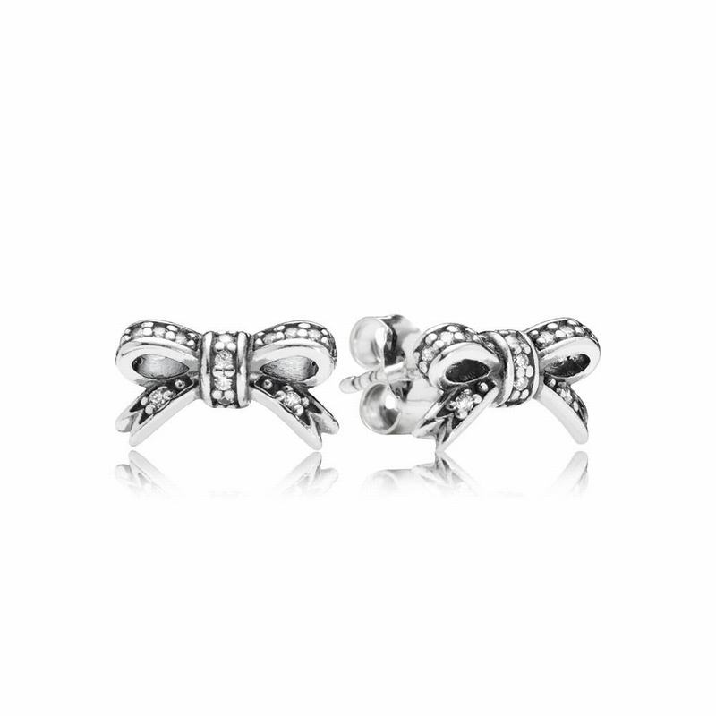 Pandora Australia Sparkling Bow Stud Earrings - Sterling Silver | YJBCSD524